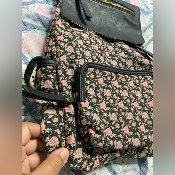 MADDEN GIRL Floral Black Leather Panel Backpack main image 4